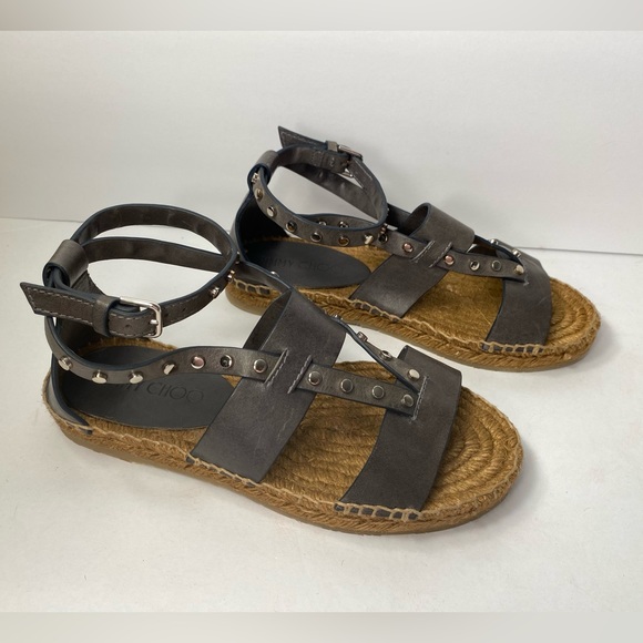 Jimmy Choo flat espadrille sandals gladiator dark taupe 35.5